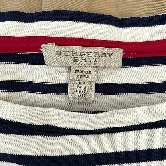 Burberry Brit Authenticated Navy/Khaki Striped Long Sleeve Dress **Sz 2** 🌺🌺 - Picture 5 of 7